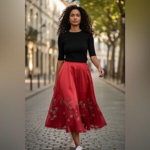 T Tahari Pink A-Line Skirt with Floral Accents